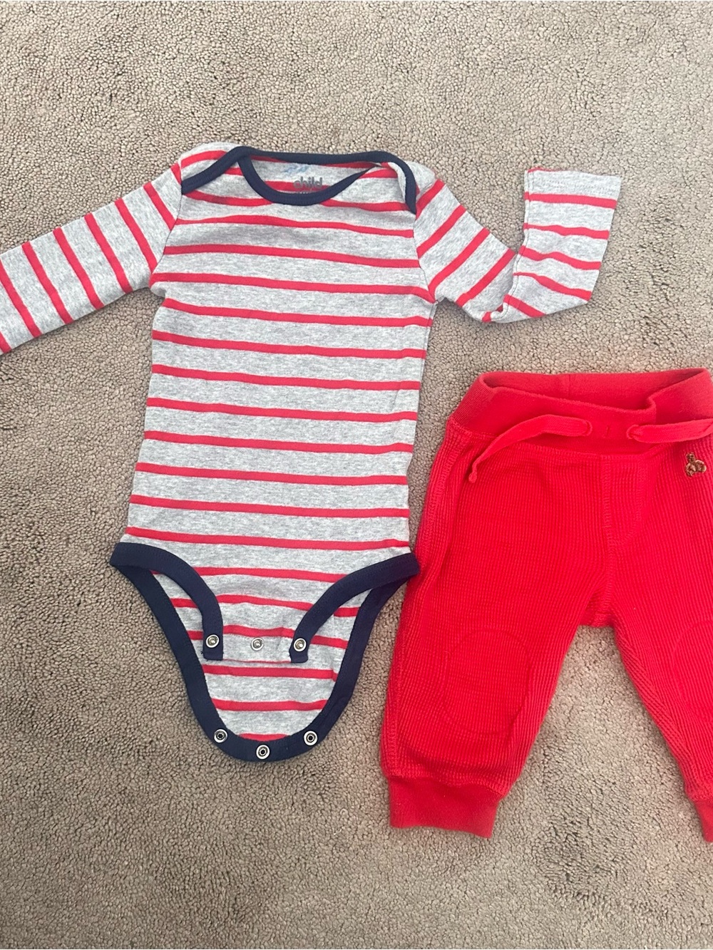 BabyGAP Red Joggers w/ Gray & Red Striped Long-Sleeve Carter’s Onesie